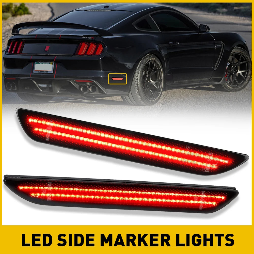 2015-2024 Mustang S550 Side marker LED lights (SMOKE BLACK with RED LEDs) LIMITED TIME ONLY